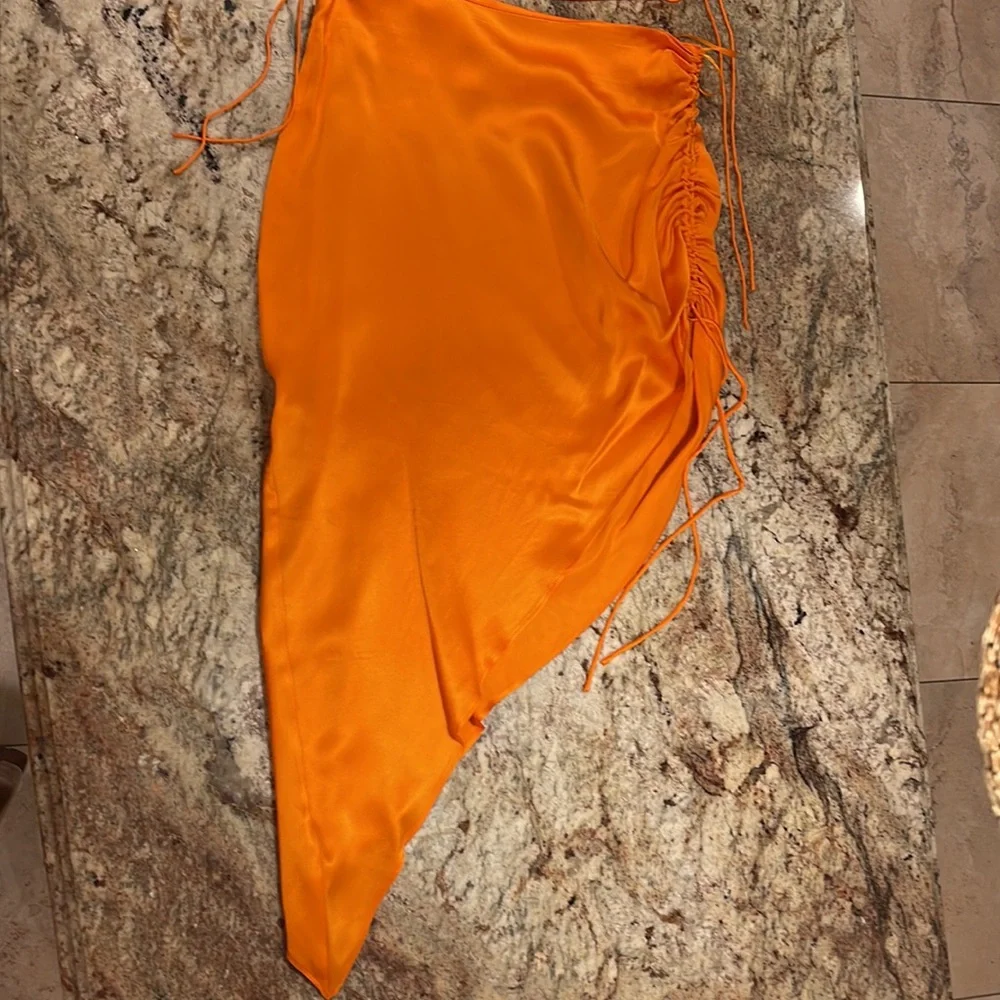 Amanda Uprichard orange silk skirt and crop top set. Tank is XS, Skirt is S - Picture 2 of 8